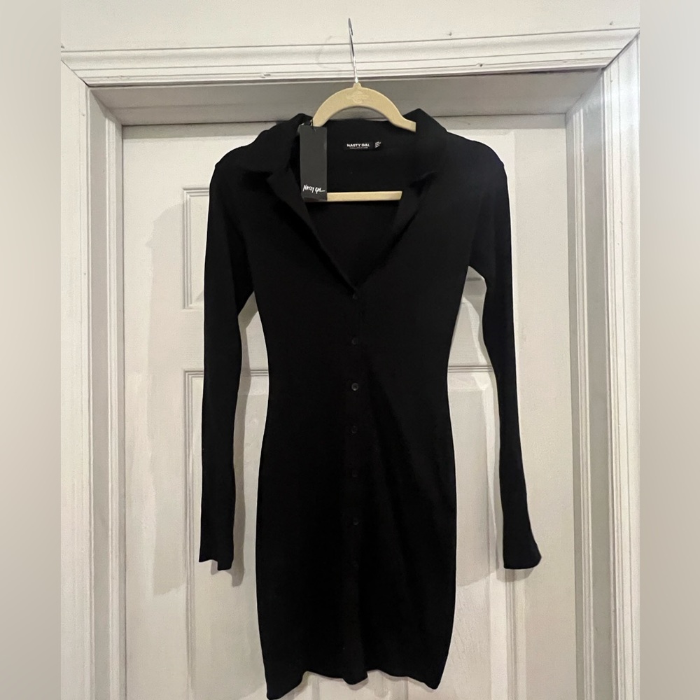 Ribbed Button Down Mini Shirt Dress